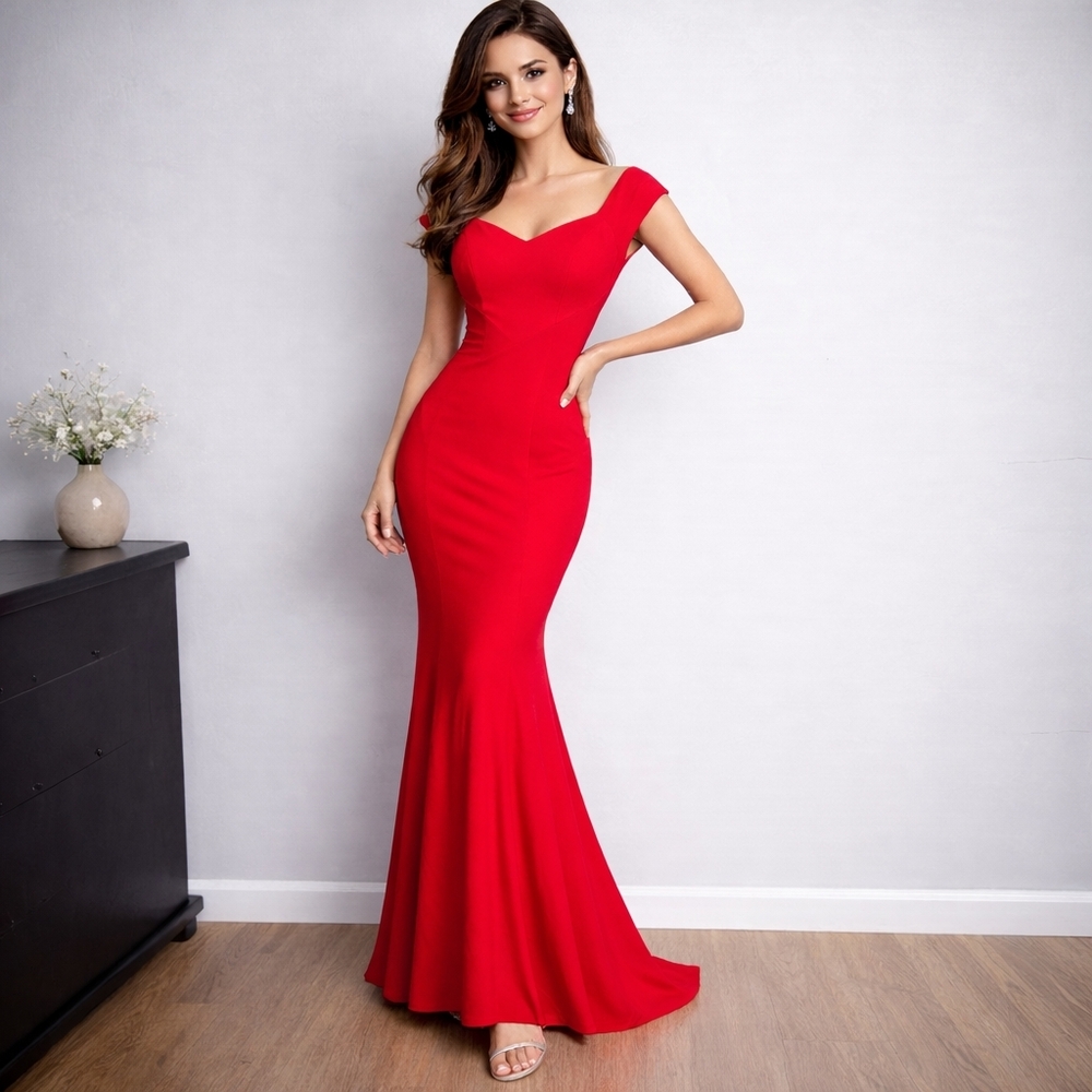 MISS KIM USA Formal Maxi Dress Red Womens Size S Stretchy Special Occasion Party